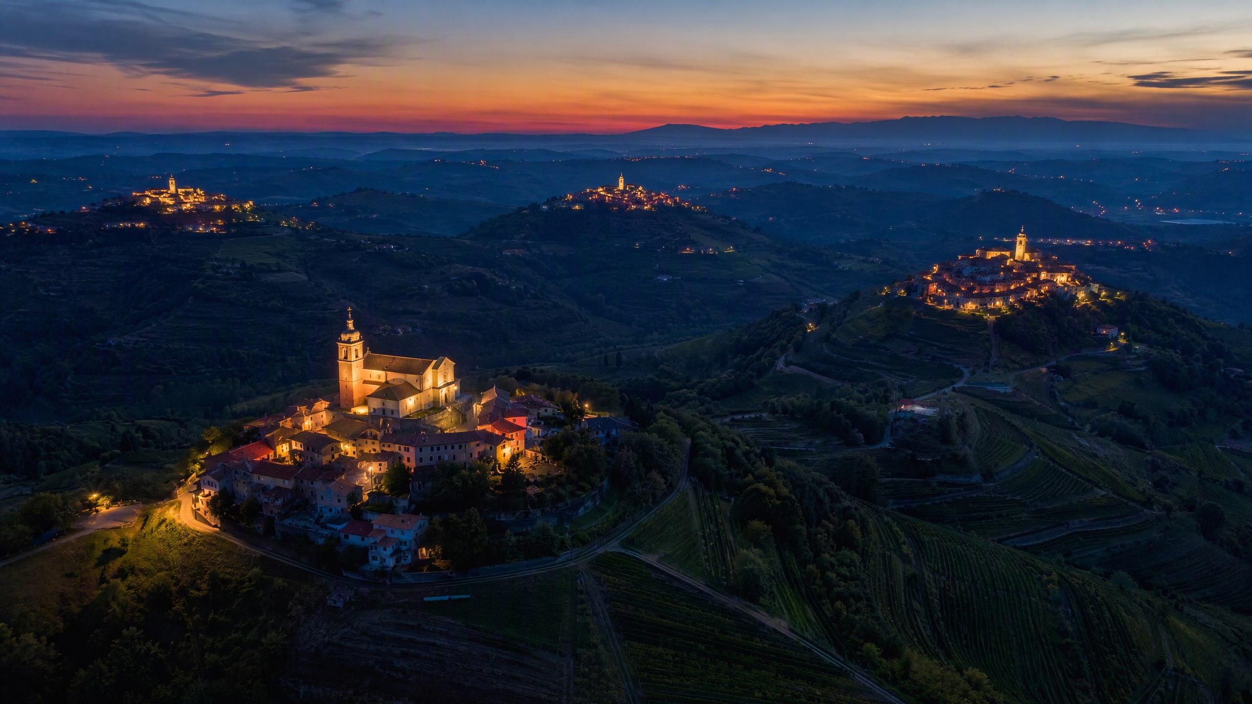 Hilltop villages of Goriška Brda at dusk