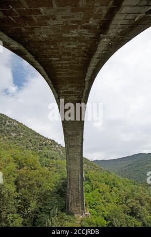 Looking up at the Solkan Bridge from below