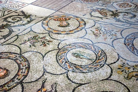 Detailed mosaic floor in Aquileia