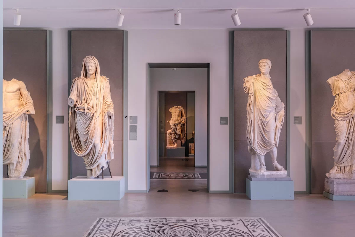 The museum's main gallery with life-size Roman statues beautifully displayed