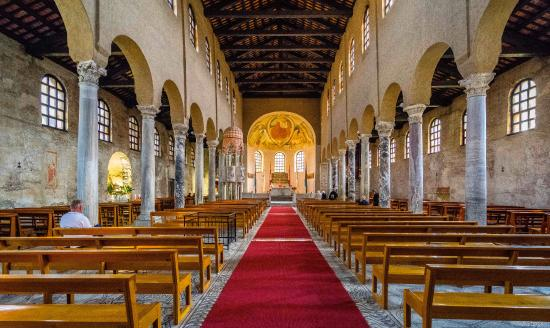 Interior of the Basilica of Sant'Eufemia in Grado, looking down the nave toward the apse