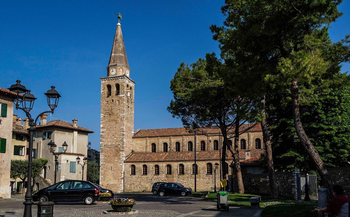 The campanile of the Basilica of Sant'Eufemia rising over the old town of Grado