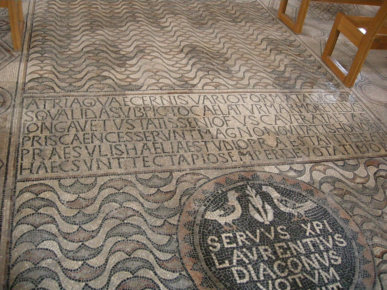 Detail of the early Christian mosaic floor inside the Basilica of Sant'Eufemia