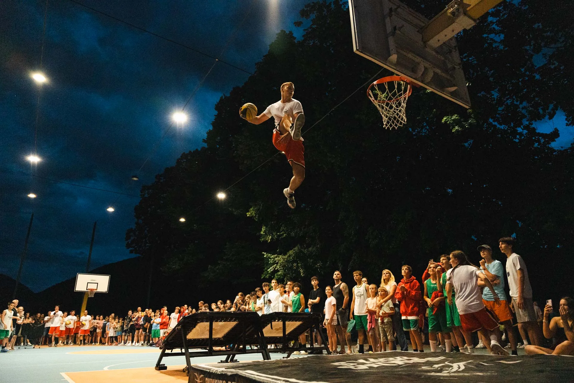 Basketball dunk show at the camp