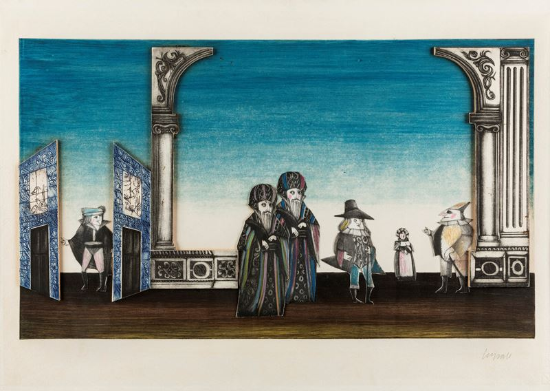 Emanuele Luzzati theatre set design sketch