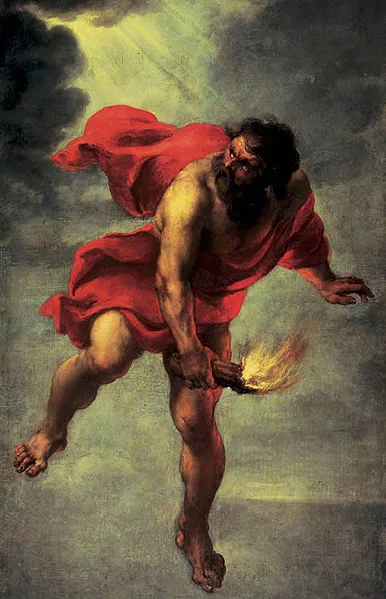 Prometheus carrying fire — classical painting