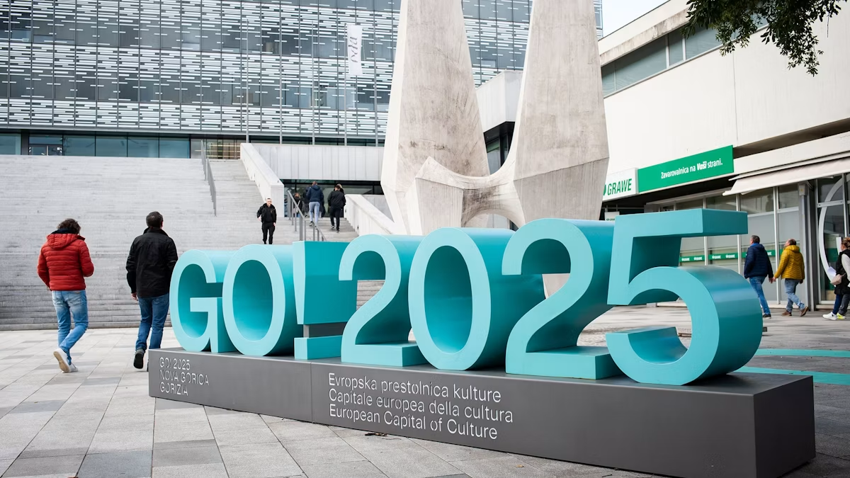 The GO! 2025 European Capital of Culture sign in Gorizia
