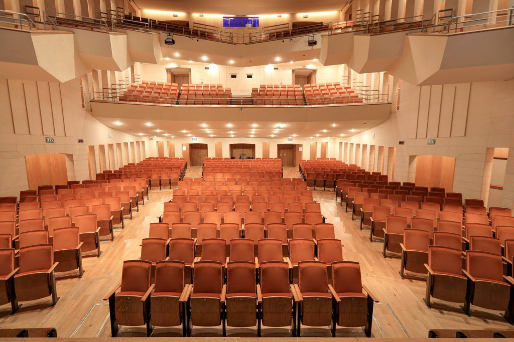 Elegant auditorium of a historic theatre in Gorizia