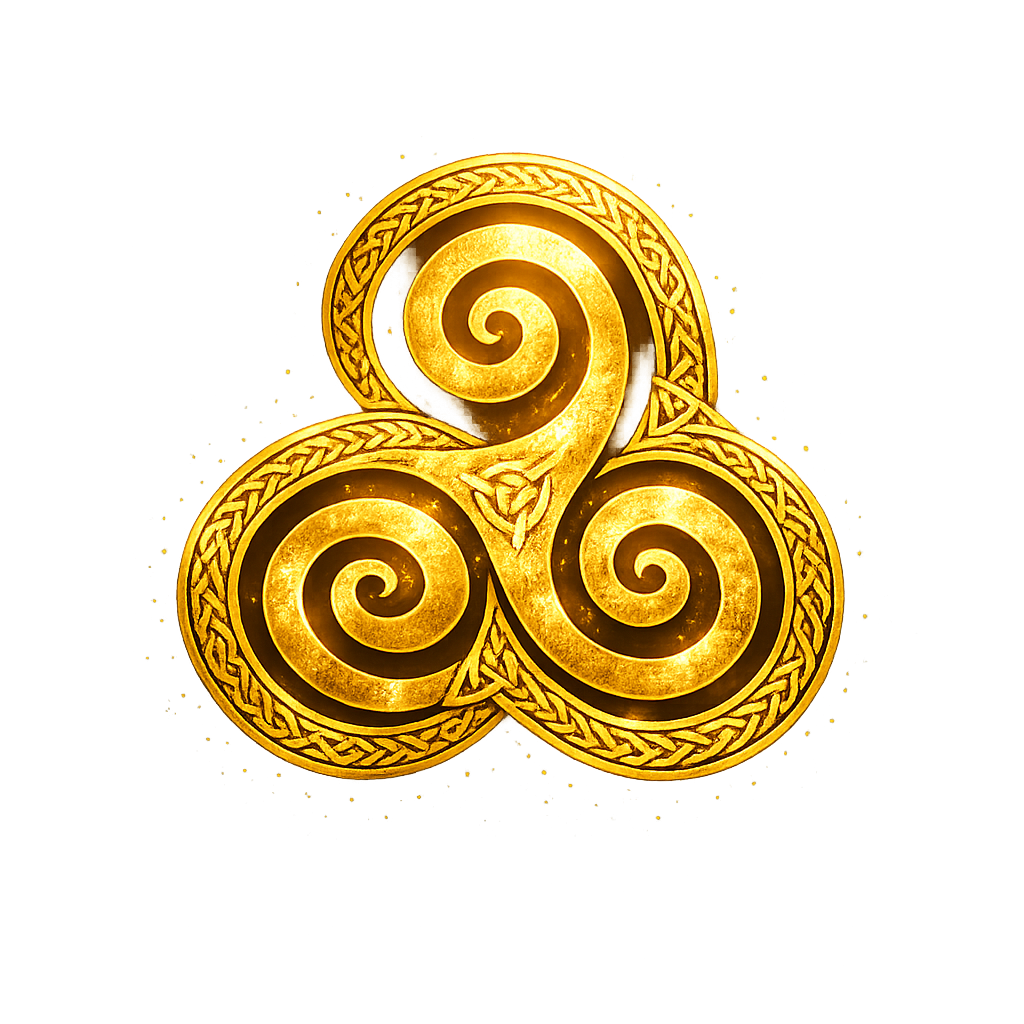Golden Triskell Celtic triple spiral symbol