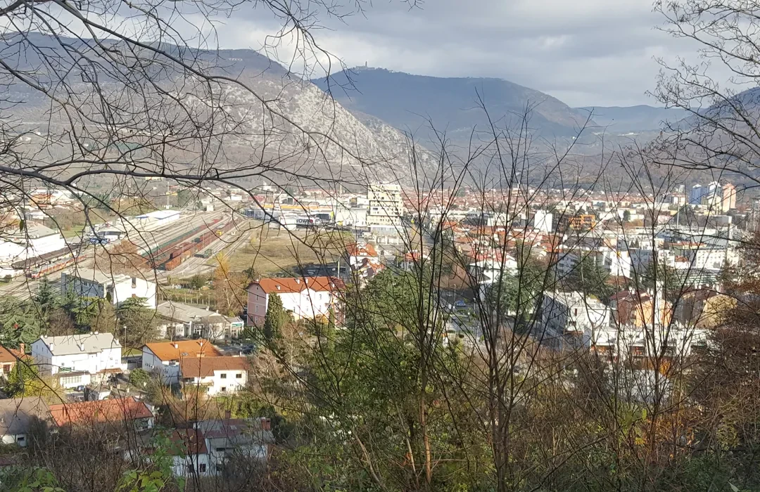 Panoramic view of Nova Gorica and surrounding hills from Rafut area