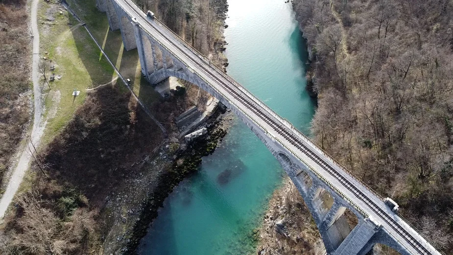 Solkan Bridge over the emerald Soča River