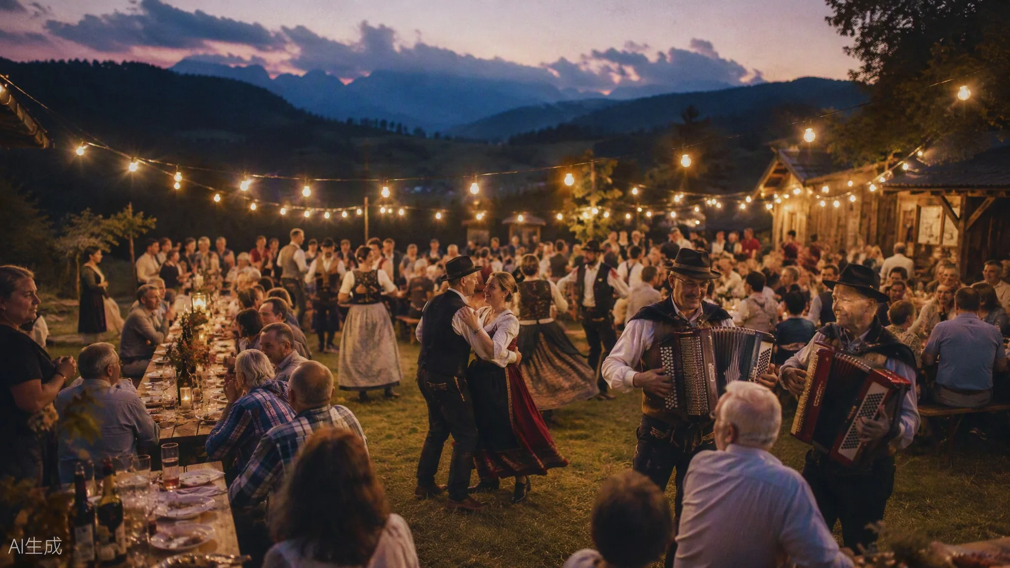 Village festival on a Banjšice meadow at dusk