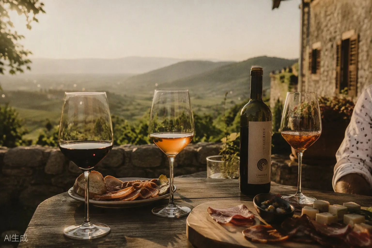 Wine tasting on a vineyard terrace above the valley